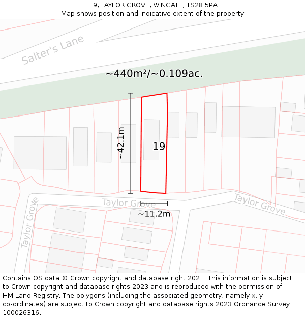 19, TAYLOR GROVE, WINGATE, TS28 5PA: Plot and title map