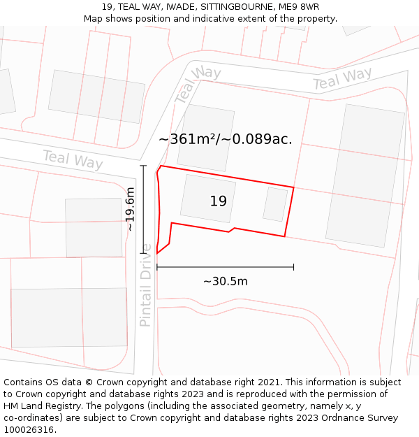 19, TEAL WAY, IWADE, SITTINGBOURNE, ME9 8WR: Plot and title map