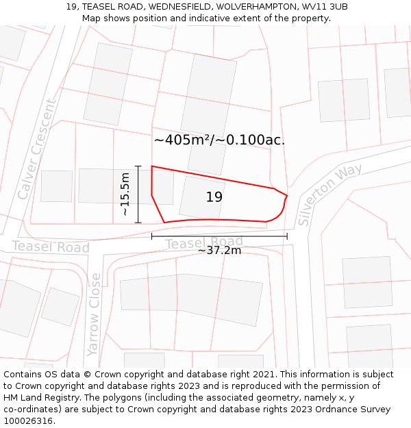 19, TEASEL ROAD, WEDNESFIELD, WOLVERHAMPTON, WV11 3UB: Plot and title map