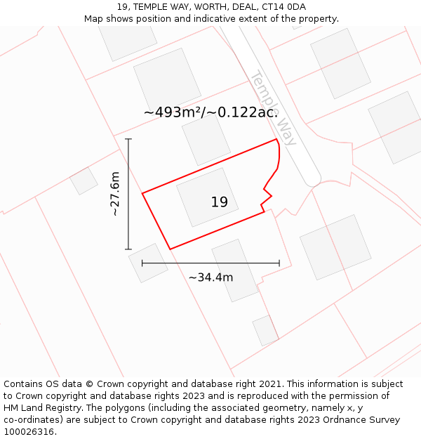 19, TEMPLE WAY, WORTH, DEAL, CT14 0DA: Plot and title map