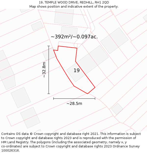 19, TEMPLE WOOD DRIVE, REDHILL, RH1 2QD: Plot and title map