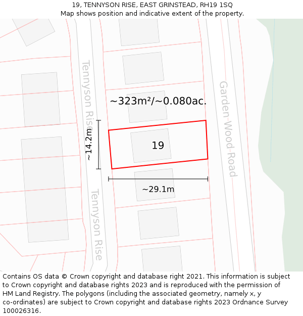 19, TENNYSON RISE, EAST GRINSTEAD, RH19 1SQ: Plot and title map