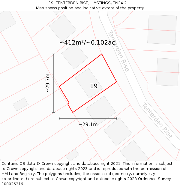 19, TENTERDEN RISE, HASTINGS, TN34 2HH: Plot and title map