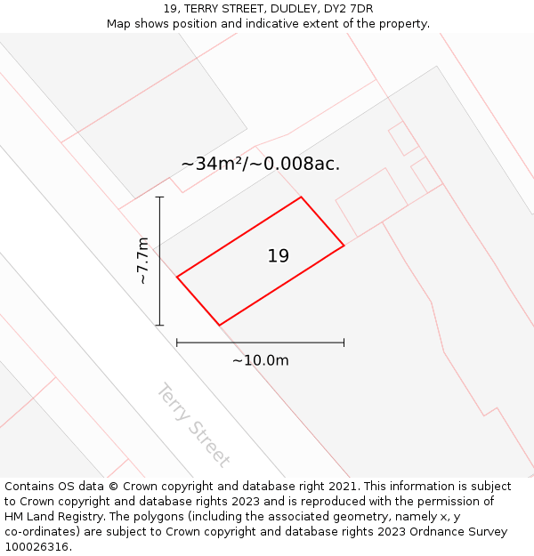 19, TERRY STREET, DUDLEY, DY2 7DR: Plot and title map