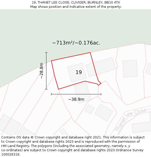 19, THANET LEE CLOSE, CLIVIGER, BURNLEY, BB10 4TX: Plot and title map