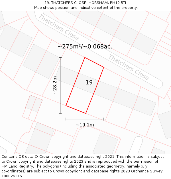 19, THATCHERS CLOSE, HORSHAM, RH12 5TL: Plot and title map