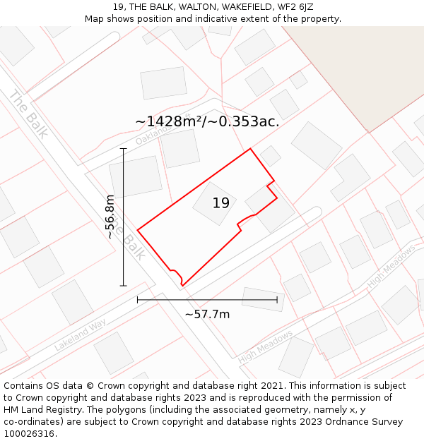 19, THE BALK, WALTON, WAKEFIELD, WF2 6JZ: Plot and title map