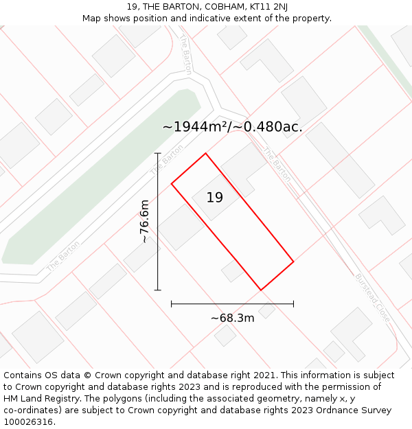 19, THE BARTON, COBHAM, KT11 2NJ: Plot and title map