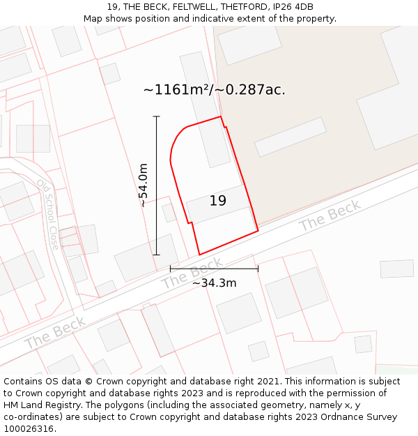 19, THE BECK, FELTWELL, THETFORD, IP26 4DB: Plot and title map