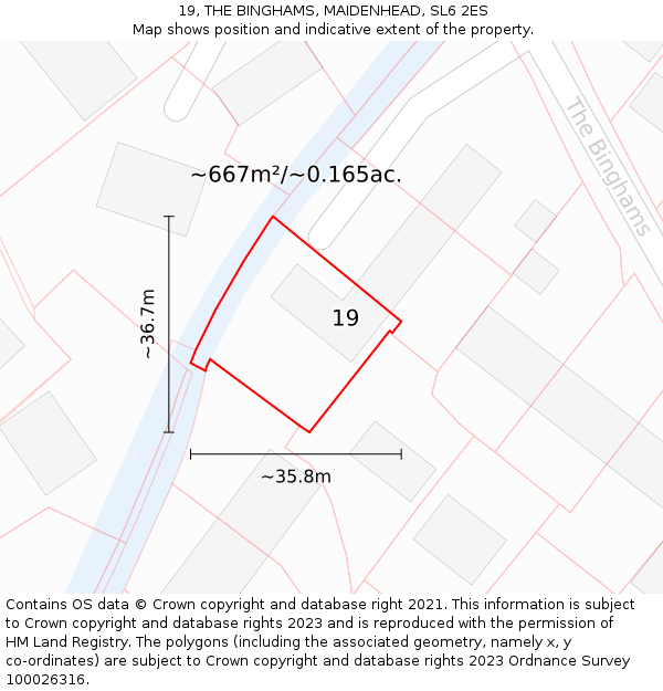 19, THE BINGHAMS, MAIDENHEAD, SL6 2ES: Plot and title map