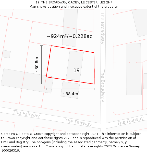 19, THE BROADWAY, OADBY, LEICESTER, LE2 2HF: Plot and title map