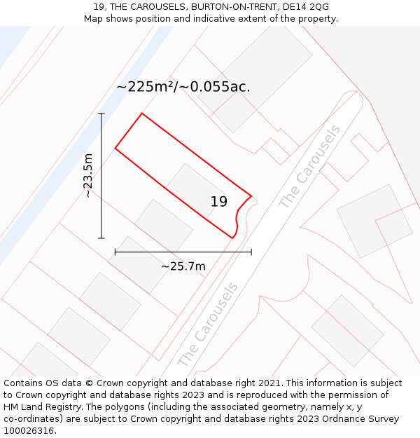 19, THE CAROUSELS, BURTON-ON-TRENT, DE14 2QG: Plot and title map