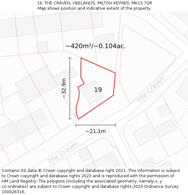 19, THE CRAVEN, HEELANDS, MILTON KEYNES, MK13 7QR: Plot and title map