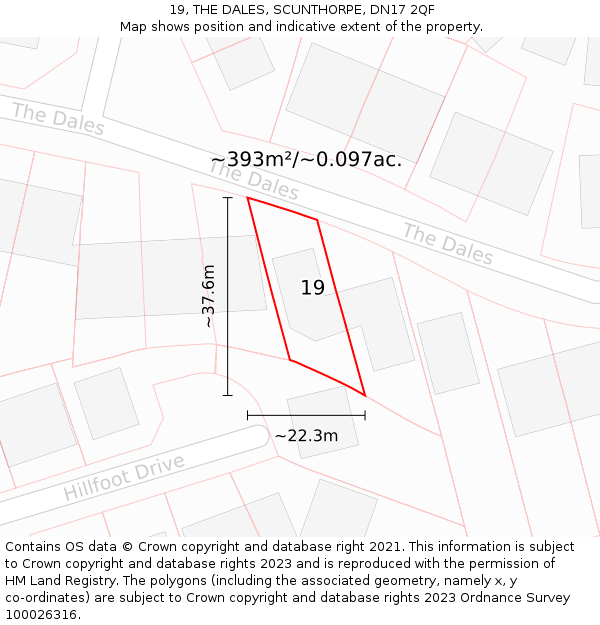 19, THE DALES, SCUNTHORPE, DN17 2QF: Plot and title map