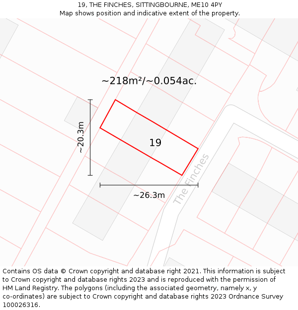 19, THE FINCHES, SITTINGBOURNE, ME10 4PY: Plot and title map