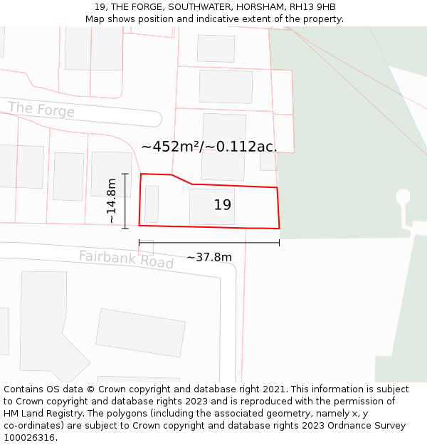 19, THE FORGE, SOUTHWATER, HORSHAM, RH13 9HB: Plot and title map