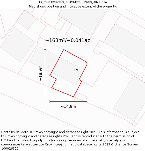 19, THE FORGES, RINGMER, LEWES, BN8 5FA: Plot and title map