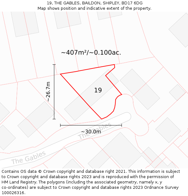 19, THE GABLES, BAILDON, SHIPLEY, BD17 6DG: Plot and title map