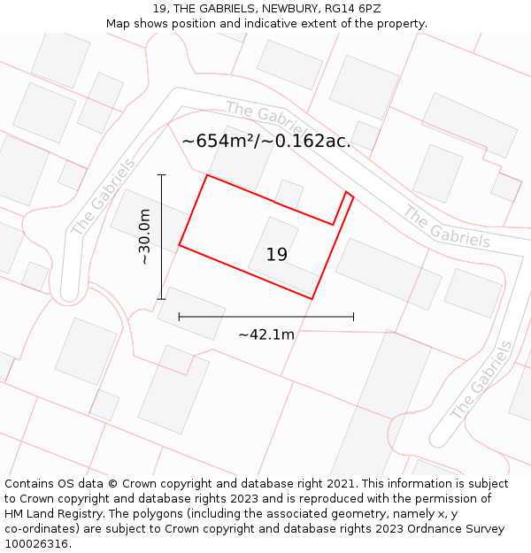 19, THE GABRIELS, NEWBURY, RG14 6PZ: Plot and title map