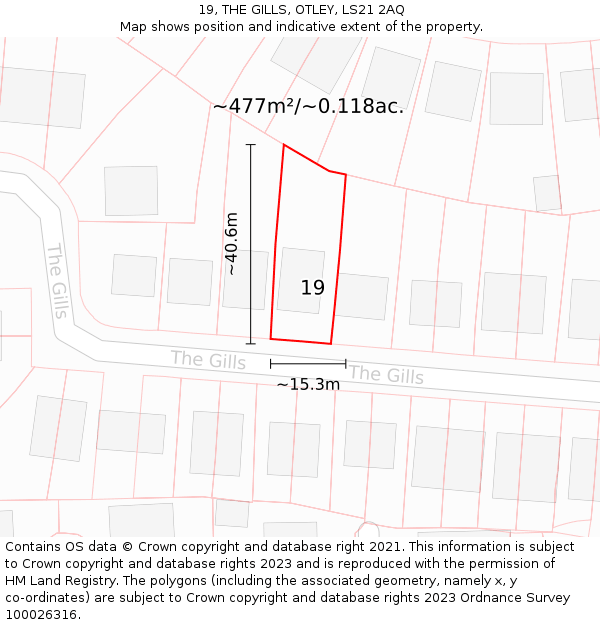 19, THE GILLS, OTLEY, LS21 2AQ: Plot and title map