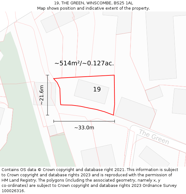 19, THE GREEN, WINSCOMBE, BS25 1AL: Plot and title map