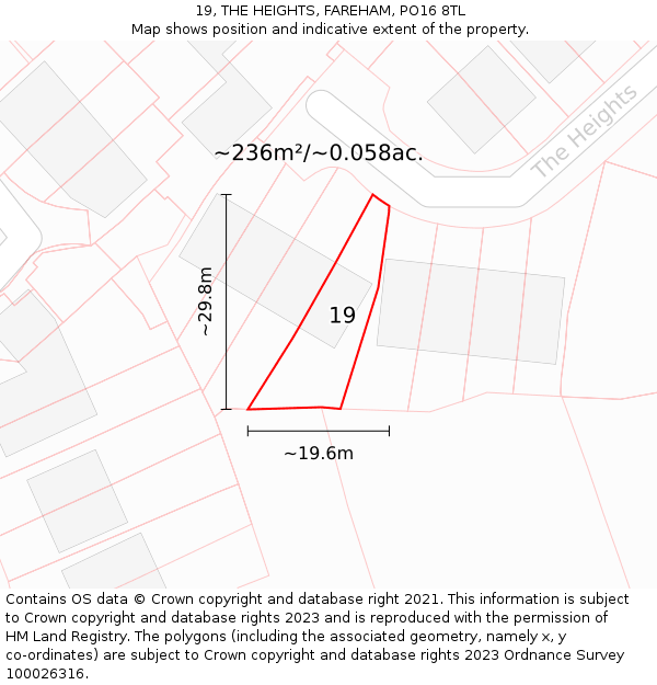 19, THE HEIGHTS, FAREHAM, PO16 8TL: Plot and title map