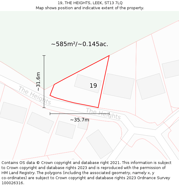 19, THE HEIGHTS, LEEK, ST13 7LQ: Plot and title map