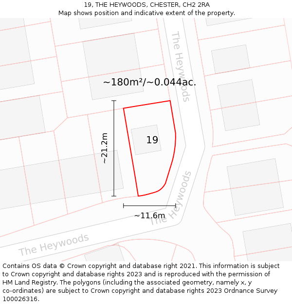 19, THE HEYWOODS, CHESTER, CH2 2RA: Plot and title map