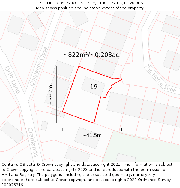 19, THE HORSESHOE, SELSEY, CHICHESTER, PO20 9ES: Plot and title map