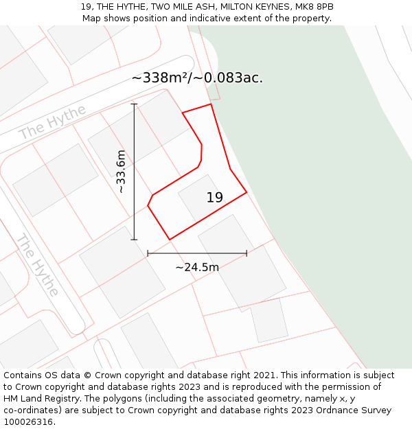 19, THE HYTHE, TWO MILE ASH, MILTON KEYNES, MK8 8PB: Plot and title map