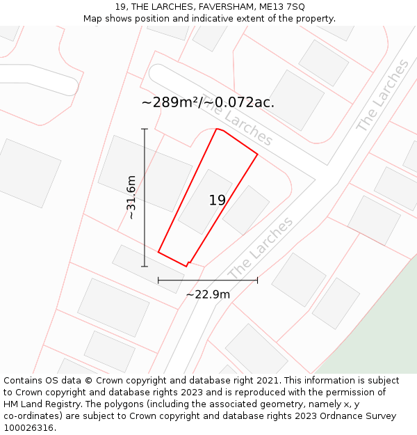 19, THE LARCHES, FAVERSHAM, ME13 7SQ: Plot and title map