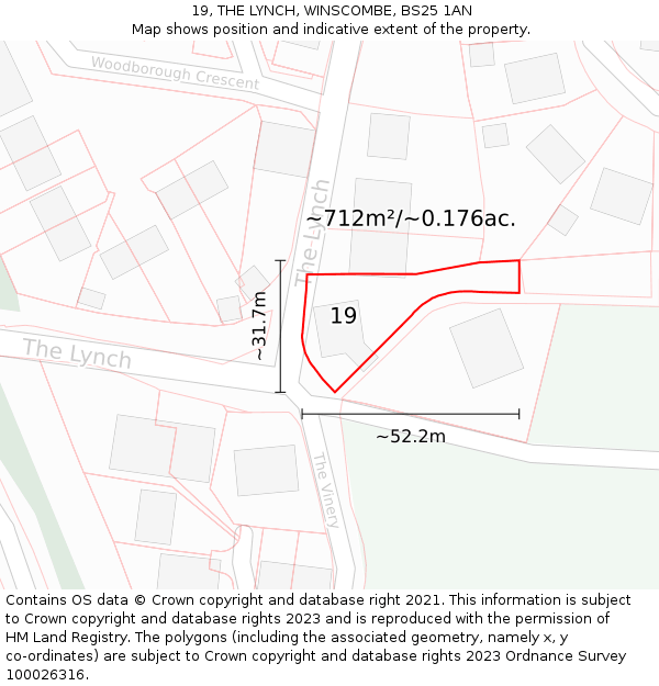 19, THE LYNCH, WINSCOMBE, BS25 1AN: Plot and title map