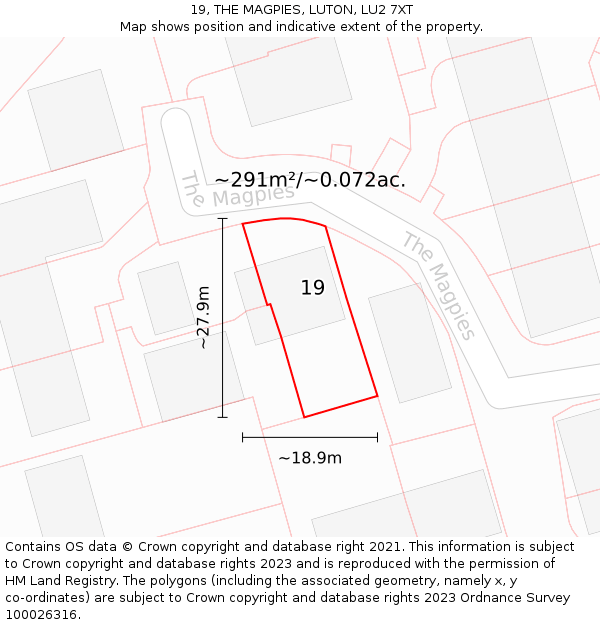 19, THE MAGPIES, LUTON, LU2 7XT: Plot and title map