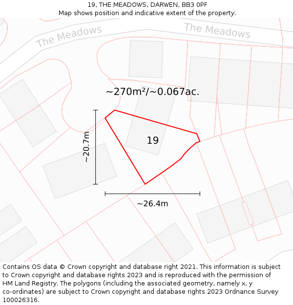 19, THE MEADOWS, DARWEN, BB3 0PF: Plot and title map