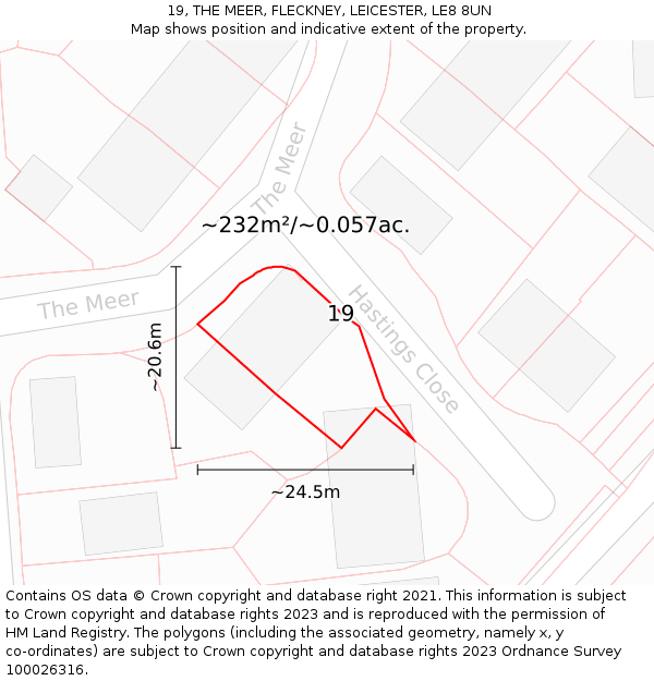 19, THE MEER, FLECKNEY, LEICESTER, LE8 8UN: Plot and title map