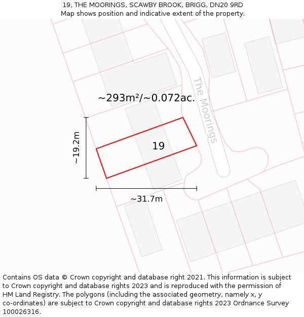 19, THE MOORINGS, SCAWBY BROOK, BRIGG, DN20 9RD: Plot and title map