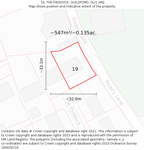 19, THE PADDOCK, GUILDFORD, GU1 2RQ: Plot and title map