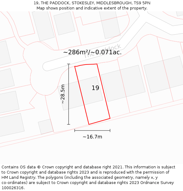 19, THE PADDOCK, STOKESLEY, MIDDLESBROUGH, TS9 5PN: Plot and title map