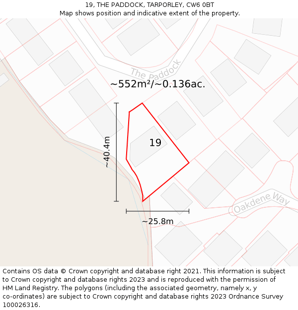 19, THE PADDOCK, TARPORLEY, CW6 0BT: Plot and title map