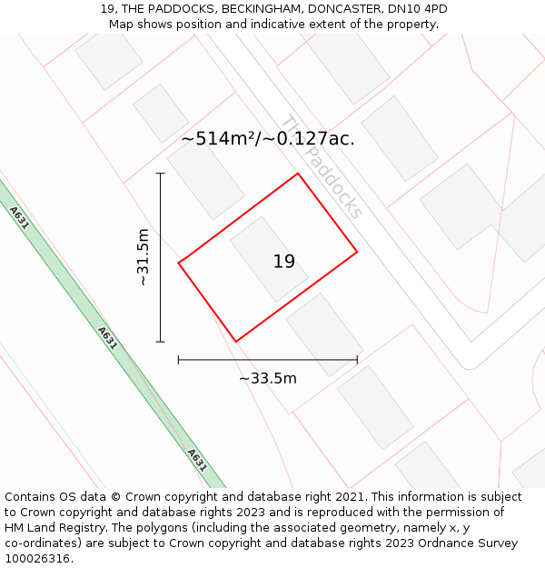 19, THE PADDOCKS, BECKINGHAM, DONCASTER, DN10 4PD: Plot and title map