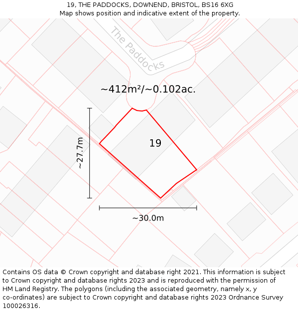 19, THE PADDOCKS, DOWNEND, BRISTOL, BS16 6XG: Plot and title map