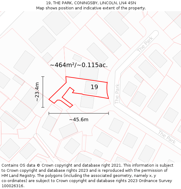19, THE PARK, CONINGSBY, LINCOLN, LN4 4SN: Plot and title map