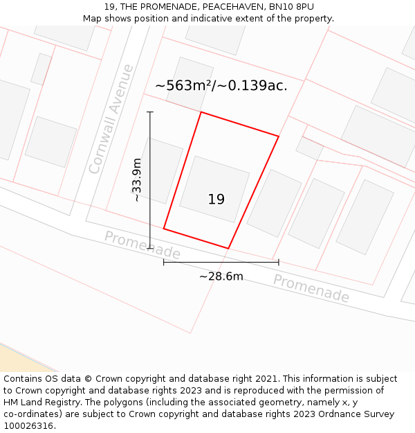 19, THE PROMENADE, PEACEHAVEN, BN10 8PU: Plot and title map