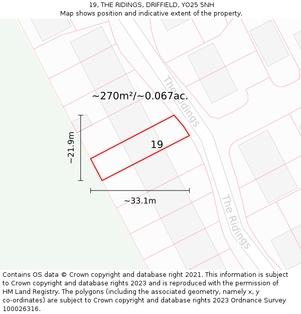 19, THE RIDINGS, DRIFFIELD, YO25 5NH: Plot and title map