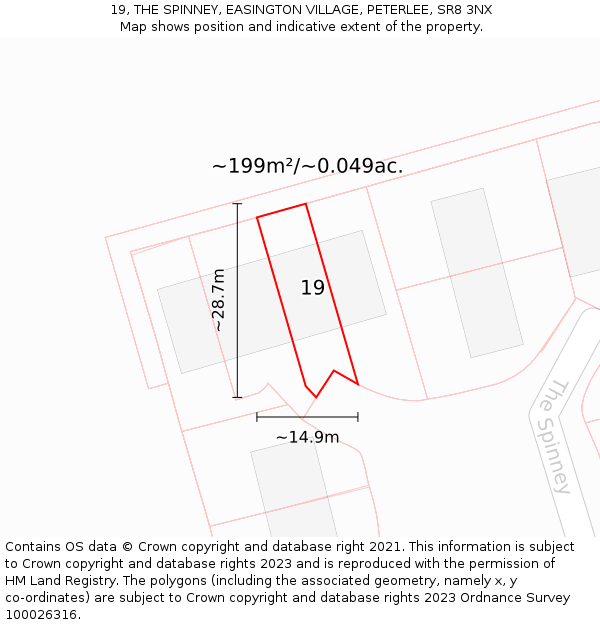 19, THE SPINNEY, EASINGTON VILLAGE, PETERLEE, SR8 3NX: Plot and title map