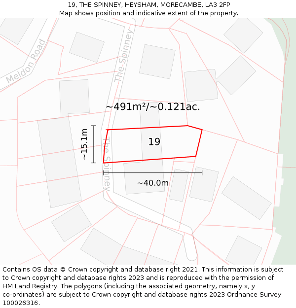 19, THE SPINNEY, HEYSHAM, MORECAMBE, LA3 2FP: Plot and title map