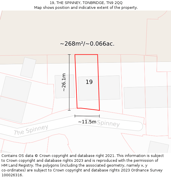 19, THE SPINNEY, TONBRIDGE, TN9 2QQ: Plot and title map