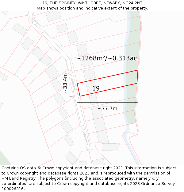 19, THE SPINNEY, WINTHORPE, NEWARK, NG24 2NT: Plot and title map