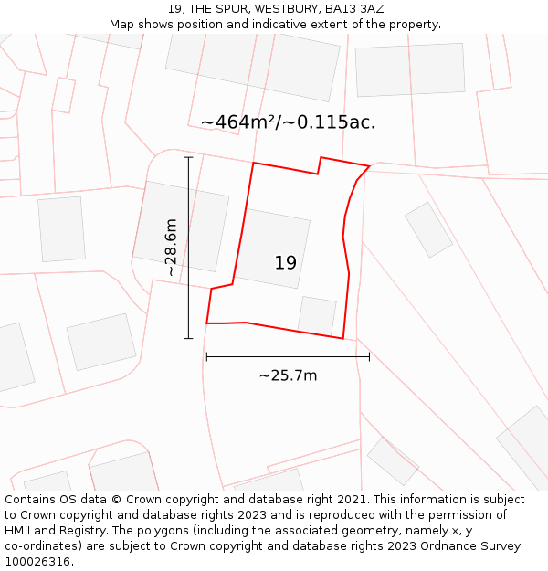 19, THE SPUR, WESTBURY, BA13 3AZ: Plot and title map