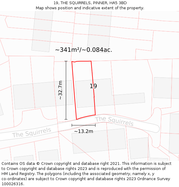 19, THE SQUIRRELS, PINNER, HA5 3BD: Plot and title map